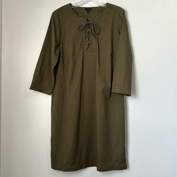 Talbots Dresses & Skirts - Talbots 16 Military Green Lace Up Shirt Dress Size 16
